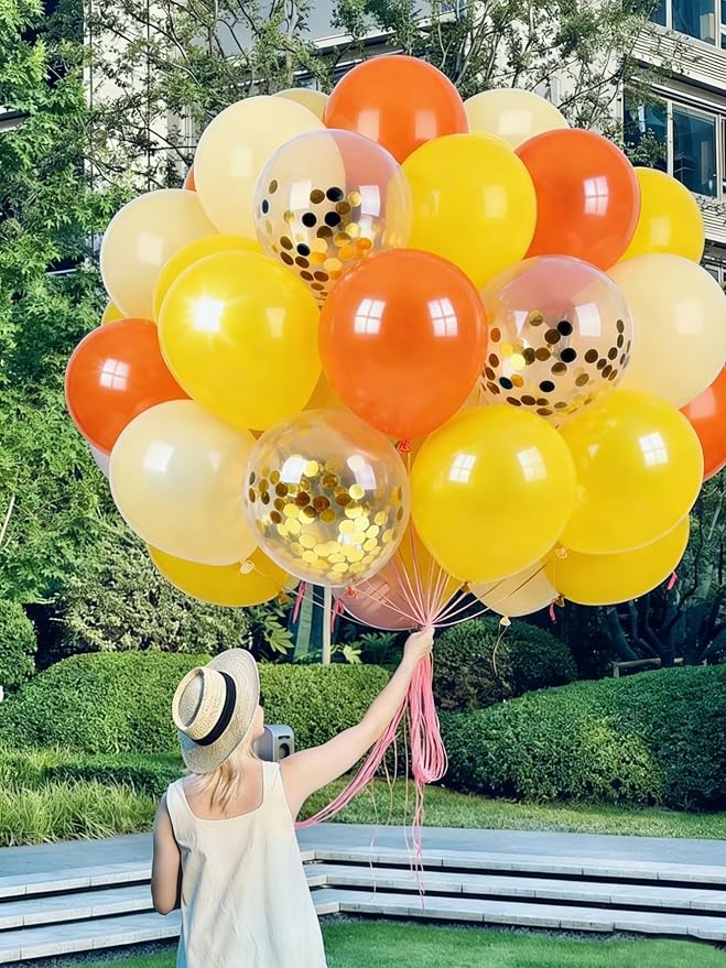 Yellow Beige Balloons 60Pcs 12 Inch Confetti Latex Balloon Kit - Image 7