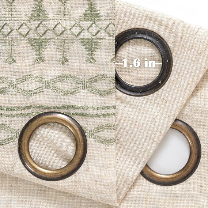 jinchan Boho Curtains for Bedroom Linen Blend Curtains Sage Green Embroidered - Image 6