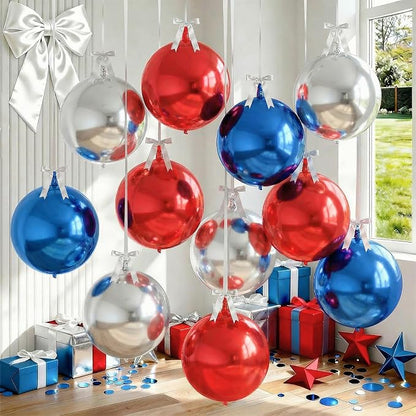 9 Pcs Red Blue Silver Round Foil Balloons Red Royal Navy Blue Metallic Silver by Froova