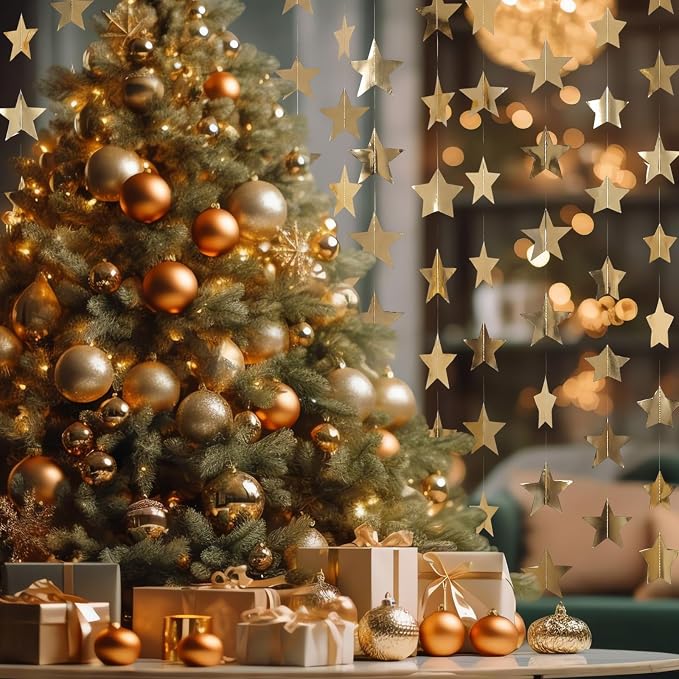 Spakon 65 Feet Glitter Star Paper Garland Banner Hanging Decoration Star - Image 7