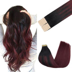GOO GOO Tape in Hair Extensions Human Hair, 1/99 Balayage Jet Black to Red, 20inch 30g 10pcs, Skin Weft Seamless Invisible, Silky Straight with Thick Ends, Remy Human Hair