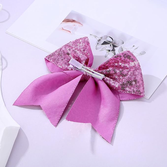 Large Glitter Cheer Bows Clips, Jumbo Big 7 Inch Cheerleading Sequin Hair Bow Hair Accessories for Teens Girls Football Sports Cheerleader Outfit Uniform (Light Purple)