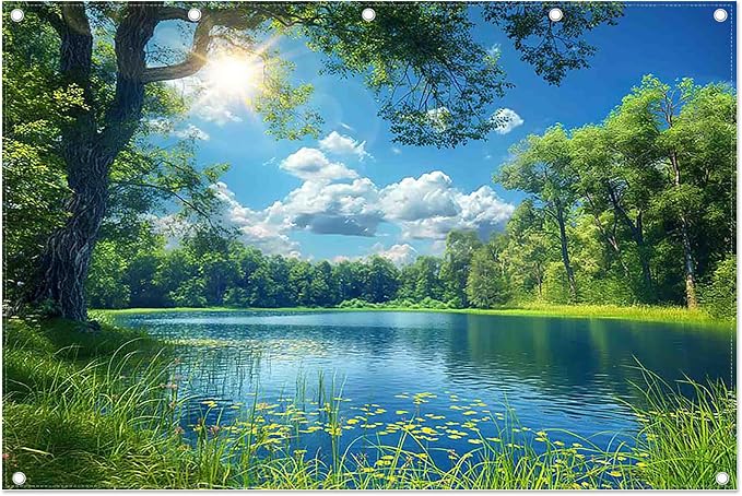 Fabric 12x8ft Lake Natural Scenery Backdrop River Camp Banner | Mountain Forest by ZTHMOEBACKDROP