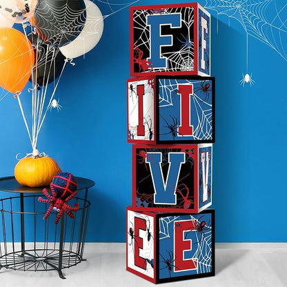 Feifeiya 4 Pcs Spider 5th Birthday Decoration Spider Theme Balloon Boxes "Five" by Feifeiya