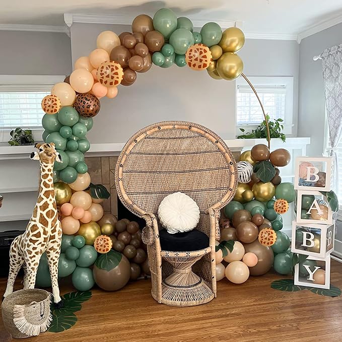 Green Brown Balloons 60 Pcs Jungle Safari Sage Green Brown Gold Cream Balloons - Image 4