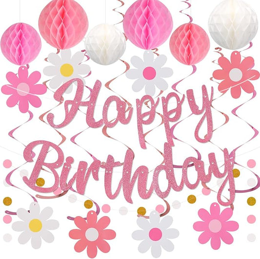 YEOCU Birthday Decorations, No DIY Pre-Strung Happy Birthday Banner | Pink by YEOCU