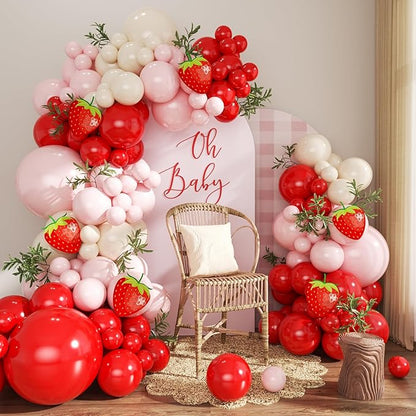 Strawberry Pink and Red Balloons Arch Kit by CROSSFINGERS