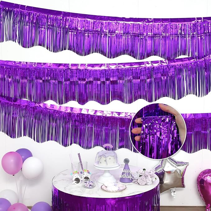 LOLStar Purple Foil Fringe Tinsel Garland, Tinsel Streamers Banner, 6 Pack | - Image 6