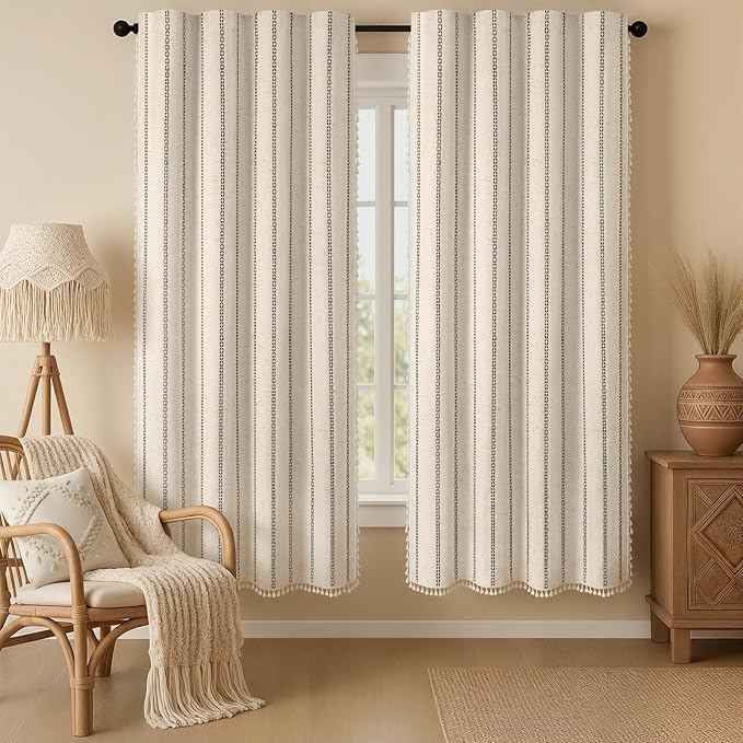 Beige 100% Boho Blackout Curtains 72 Inch 2 Panels by Unknown