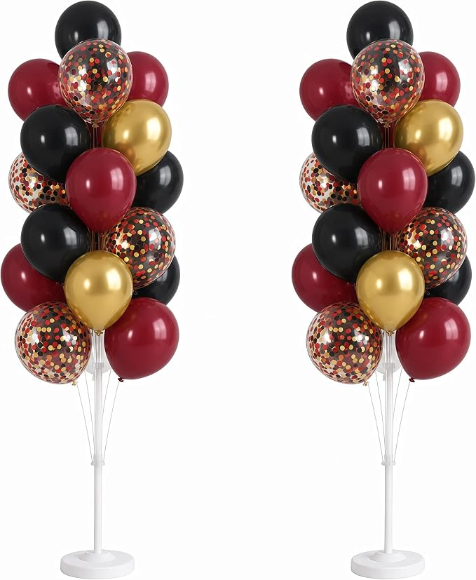 Hiins Balloon Column Kit Set of 2, Burgundy Black Gold Birthday Party Decor | by HiinsPartyDecoration