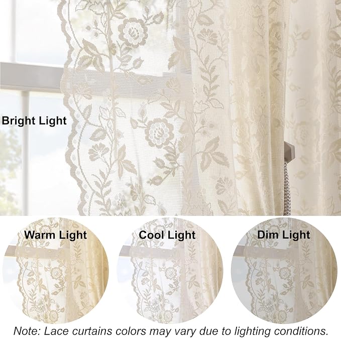 FINECITY Beige Lace Curtains 80 Inches Long - Image 5