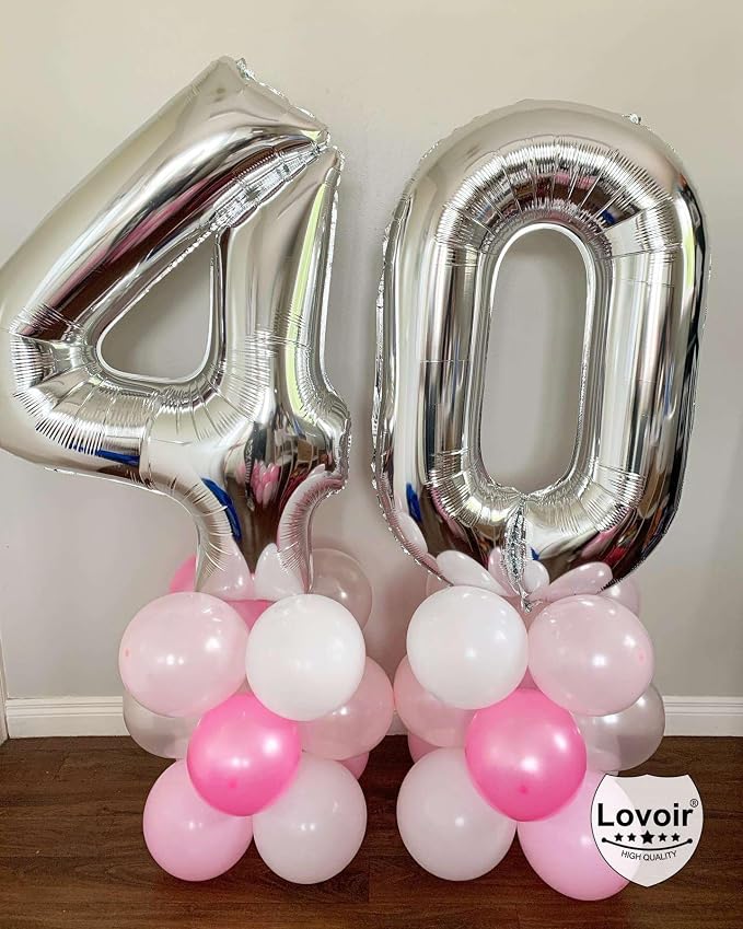 Silver 40 Number Balloons, 40 Inch Giant Number 40 Balloons Foil Mylar Helium - Image 5