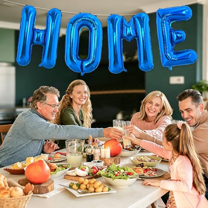 Blue HOME Balloons, 40 Inch HOME Letter Balloons Blue Home Balloon Banner - Image 4