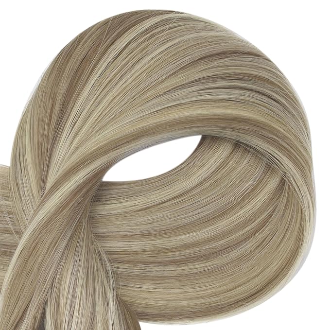 Full Shine Blonde Extensions Clip in 16 Inch Clip in Hair Extensions Real Human Hair Lace Weft Brown and Blonde Highlight Hair for Thin Hair 3 PCS 60 Grams
