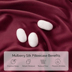INFIIXSO Mulberry Silk Pillowcase for Hair and Skin, Silk Pillow Cases Queen Size Set of 2 with Hidden Zipper 20x30 Inches, Smooth and Soft Cooling Pillow Cases for Hot Sleepers(Burgundy, 2 Pack)