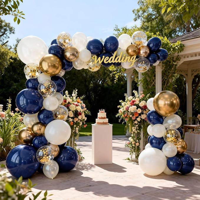 Navy Blue Gold White Balloon Arch Kit 129 Pcs Double Stuffed | Luxury Wedding - Image 2