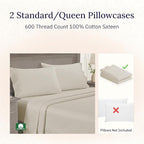California Design Den Luxuriously Soft Premium 600 Thread Count, 100% Cotton Set of 2 Cases, Crisp Pillowcases Queen Size Set of 2 Fits Standard & Queen Pillows - Ivory (Warm Cream)