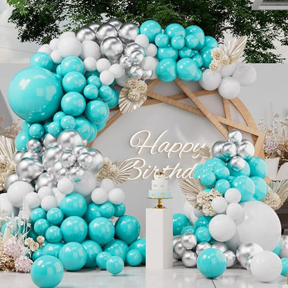 SUWEN 153Pcs Teal Balloon Arch Kit Silver White 18 10 5 Inch | Turquoise by SUWEN