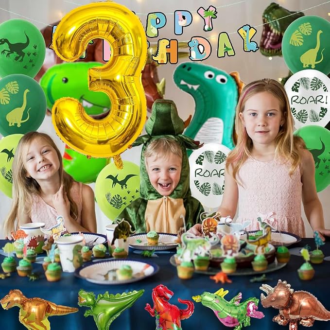 LilyZheng Dinosaur Number 3 Balloon, 40 Inch Large Gold Foil Number Balloon - Image 6