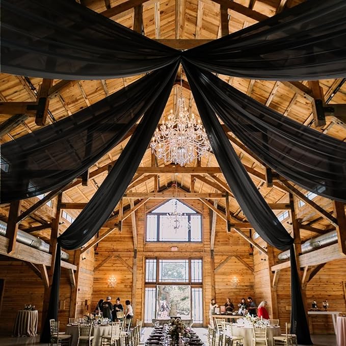 4 Panels Black Ceiling Drapes for Wedding 5ftx30ft Arch Draping Fabric Sheer by Showgeous