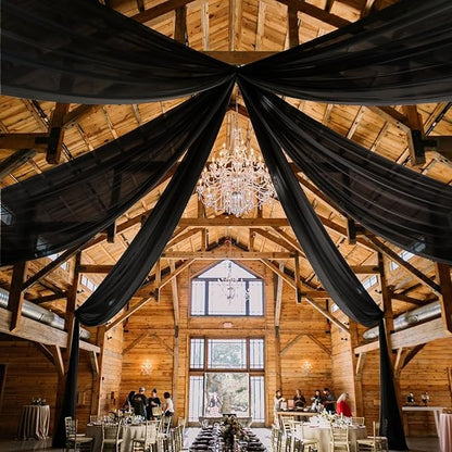 4 Panels Black Ceiling Drapes for Wedding 5ftx30ft Arch Draping Fabric Sheer by Showgeous