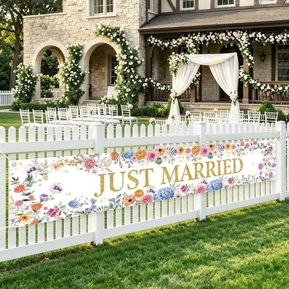 Just Married Wedding Decor Banner Decorations Party Hanging Sign | Reusable by WETDNGQI