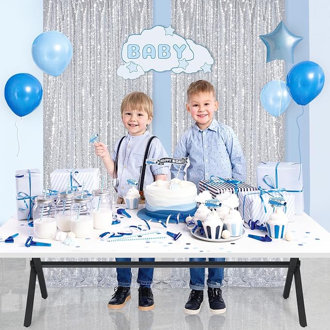 Sequin Backdrop Curtains 6ft x 8ft Silver Background Wedding Decoration | 2 - Image 6