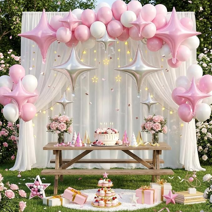 Pink Silver Star Balloons, 26 Inch and 10 Inch Silver Stars Shaped Balloon - Image 5