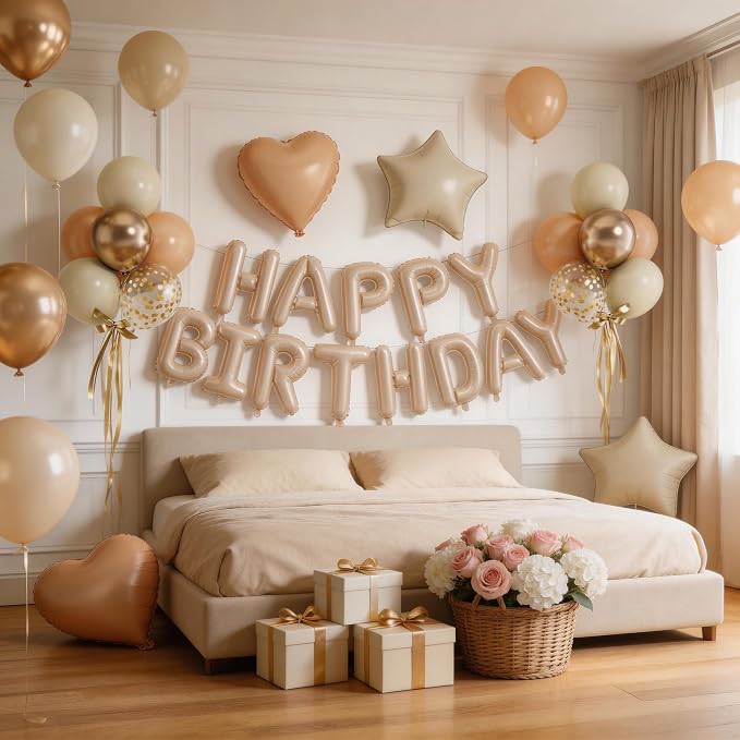 29 PC Cream Happy Birthday Balloon Banner, 16 Inch 3D Aluminum Letter Banner - Image 3