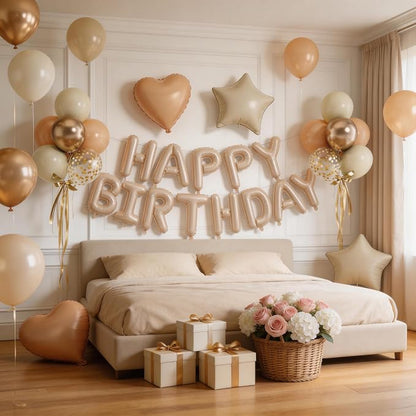29 PC Cream Happy Birthday Balloon Banner, 16 Inch 3D Aluminum Letter Banner - Image 3