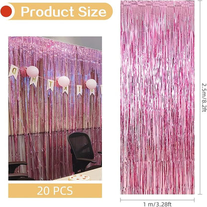 20 Pack Pink Foil Fringe Backdrop Curtains 3.2ft x 8.2ft Metallic Tinsel Foil - Image 3