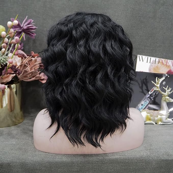IMSTYLE Short Lace Front Wig Black Synthetic Wig Short Bob Wigs for Women Natural Wavy for Cosplay and Drag Queen