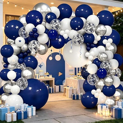 148pcs Navy Blue Silver White Balloon Arch Kit - Image 9