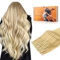 DOORES Hair Extensions Seamless Clip in Real Human Hair, DirtyBlonde Highlight Golden Blonde 18 Inch 110g 7pcs, Human Hair Extensions Skin Weft Remy Straight Hair Invisi Edge Hair Extensions