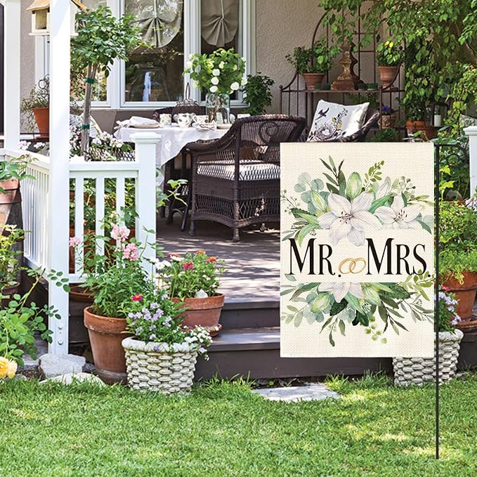 AVOIN colorlife MR. and MRS. Wedding Garden Flag 12x18 Inch Double Sided Outside - Image 3