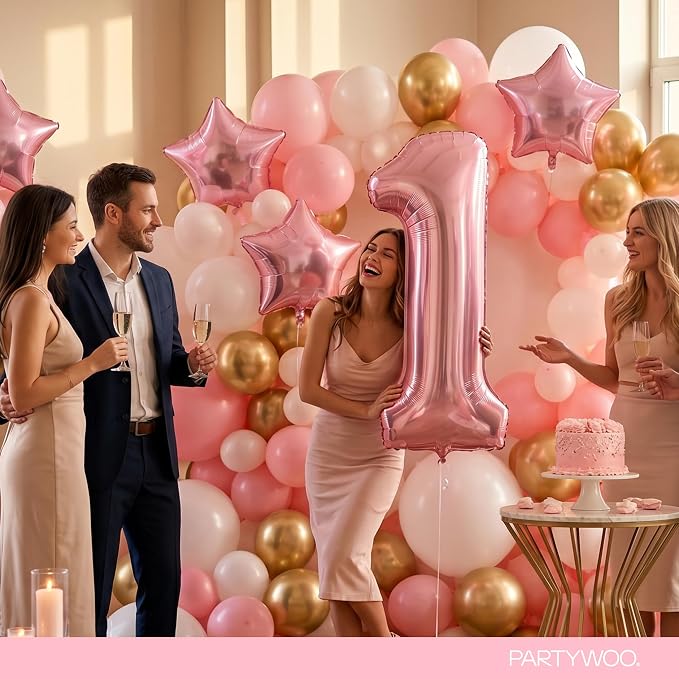 PartyWoo Number Balloons 40 Inch Pink Number 1 Kit 25pcs - Image 4