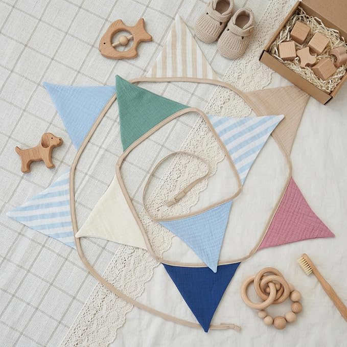 2Pcs Triangle Bunting Flag No-DIY Cotton Fabric Garland Reusable Party Banner - Image 2