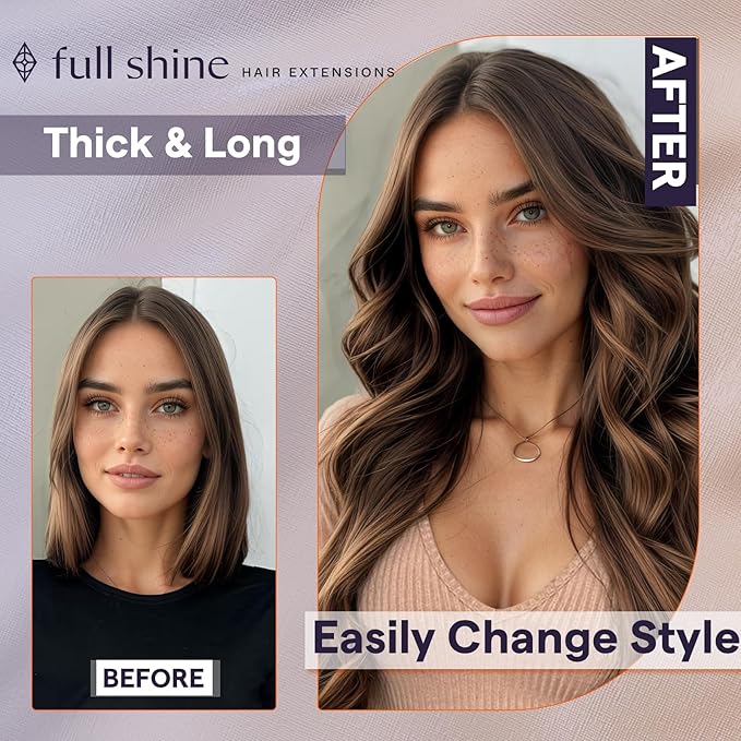 Full Shine Tape in Hair Extensions Human Hair Color 4 Medium Brown Ombre 24 Blonde And 4 Genius Weft Tape in Extensions Real Human Hair Double Weft 50G One Piece 22Inch Wire Adjustable Size
