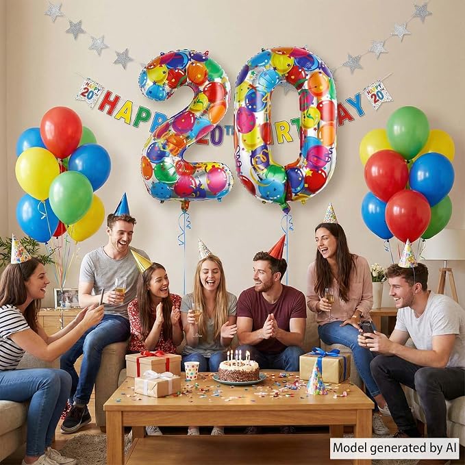 40 Inch Rainbow Number 0 Balloon, Large Colorful Mylar Foil Number Balloons 0-9 - Image 3