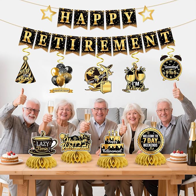 Retirement Party Decorations Set Black and Gold, Happy Retirement Banner - Image 5