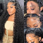 36 Inch Deep Wave Lace Front Wigs Human Hair Pre Plucked 200% Density 13x6 HD Lace Frontal Wigs with Baby Hair Deep Curly Wet and Wavy Glueless Wigs for Women (Natural Black, 36 Inch)