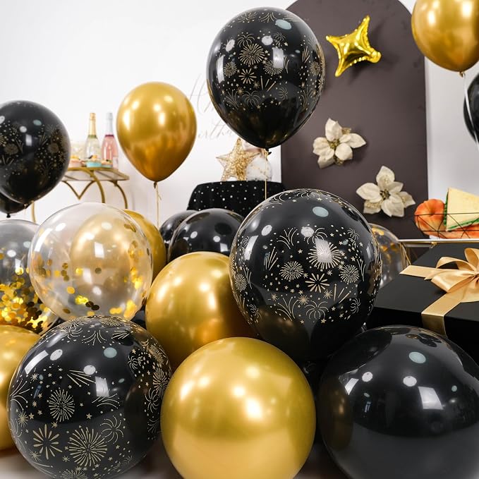Black and Gold Balloons, Confetti Balloon 4 And 5 point Star Foil Balloon - Image 3