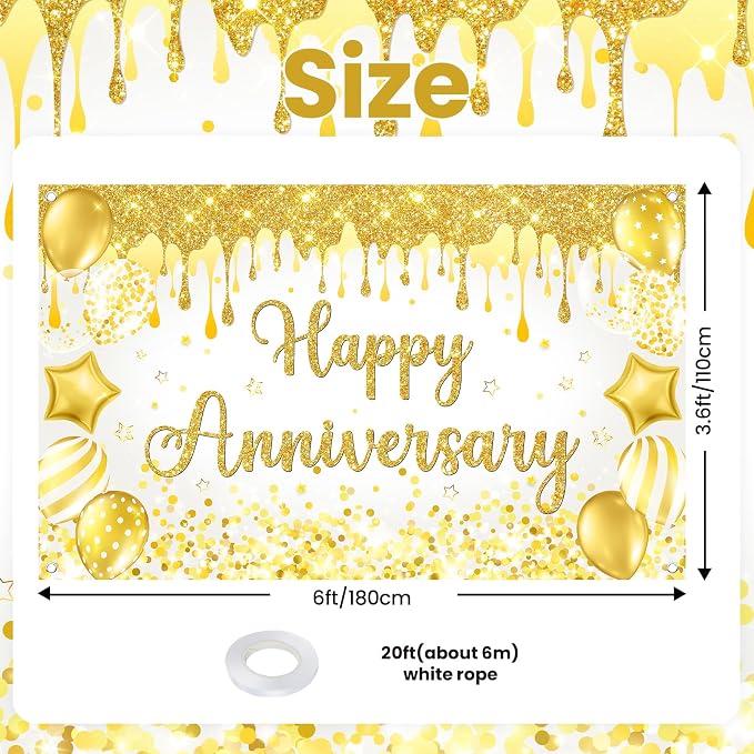 Mocsicka Happy Anniversary Banner White Gold Happy Anniversary Party - Image 4