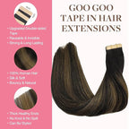 GOO GOO Tape in Hair Extensions Human Hair, 1B/6/1B Balayage Natural Black to Chestnut Brown, 18inch 50g 20pcs, Skin Weft Seamless Invisible, Silky Straight with Thick Ends, Remy Human Hair