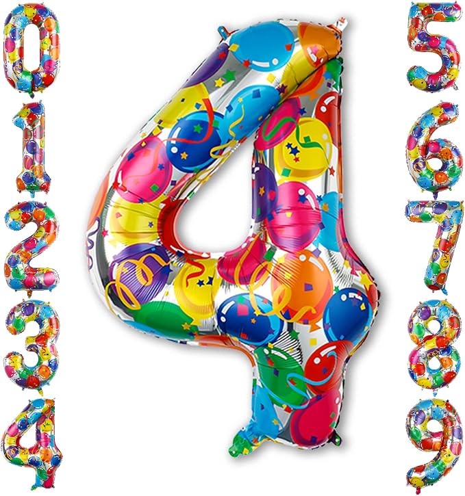 Large Rainbow Number 4 Balloon, 40 Inch Colorful Foil Number Balloons 0-9 by Unknown