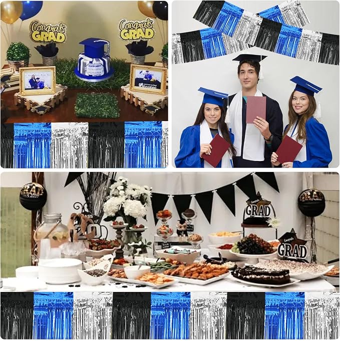 BEISHIDA Black Blue Silver Fringe Garland Banner Wall Tinsel Foil Streamers | - Image 4