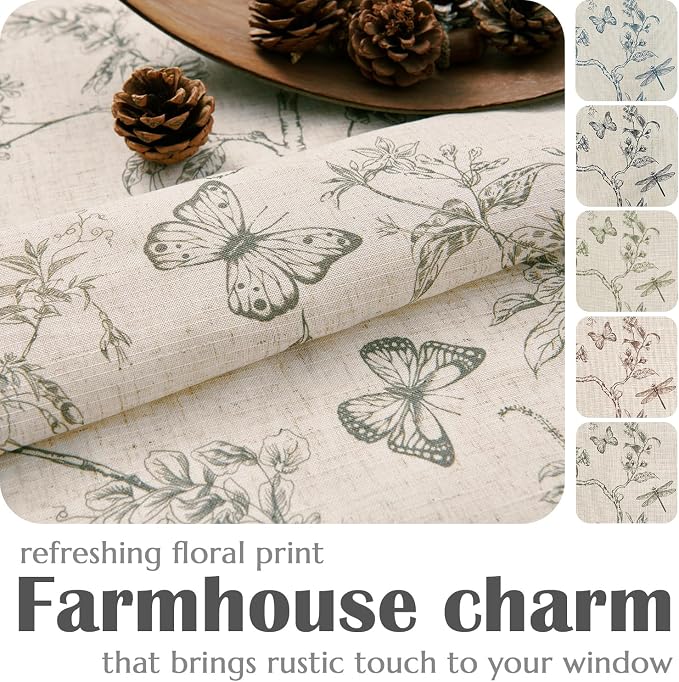 Grey Floral Linen Lined Curtains Rod Pocket 50W X 84L 2 Panels | Charlotte - Image 5