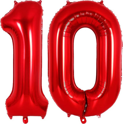 Red Number 10 Balloons, 40 Inch Big Large Foil Number Balloons, Jumbo Giant by AIQINHU