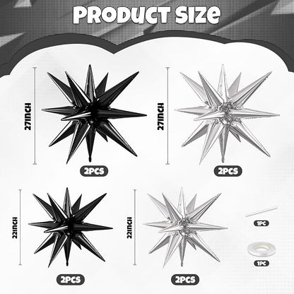 Black Silver Star Balloons, 22/27 Inch Silver and Black Star Foil Balloons - Image 2