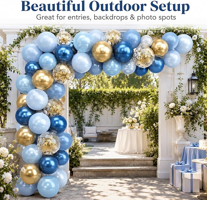 Blue and Gold Balloon, 50 Packs 12 Inch Metallic Blue Pearl Double Stuffed Blue - Image 7
